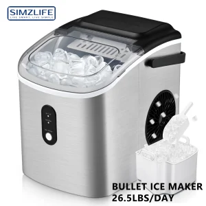 Euhomy Countertop Ice Maker with Handle – 26 lbs/24H Capacity, 9 Ice Cubes in 6 Minutes, Auto-Cleaning, Portable Design (Silver)