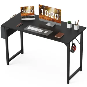 JHK Computer Desk, Gaming Table Modern Simple Style Compact with Side Bag, and Headphone hook
